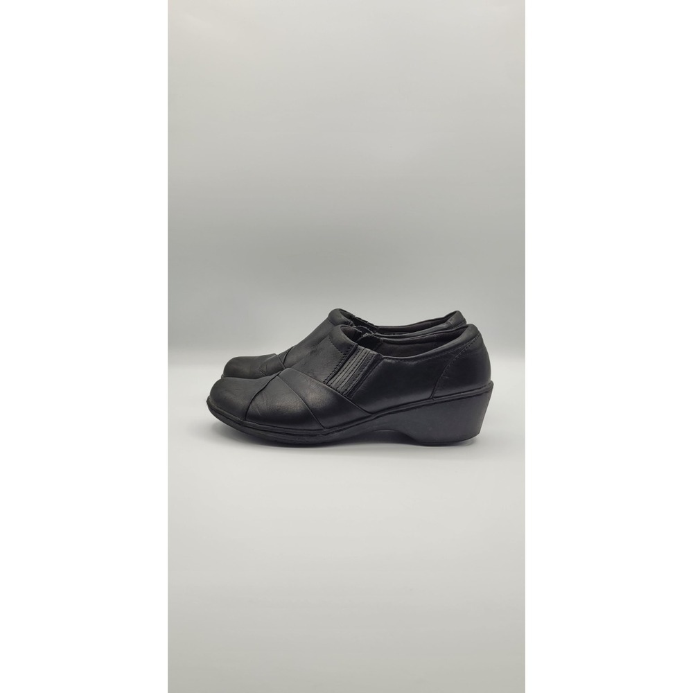 Clarks Channing Essa Womens 7 Black Leather Comfort Loafers Slip On Side Zip
